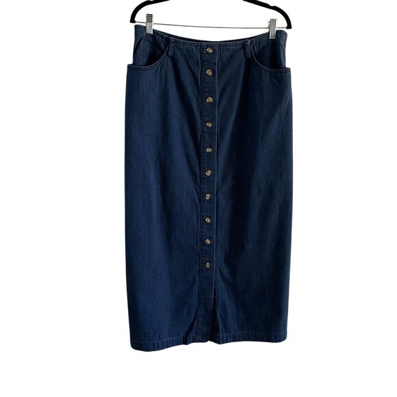 Talbots Vintage 16 Petites Denim 90s Y2K Western Modest Button Front Maxi Skirt - Picture 1 of 8